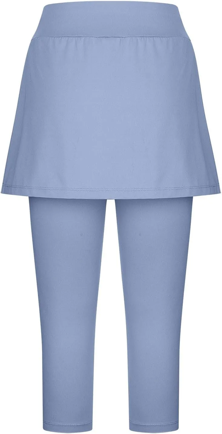 Skirted Leggings for Women Tennis Golf Skorts Capris Pickleball Clothing Outfits Gym Yoga Legging with Skirts