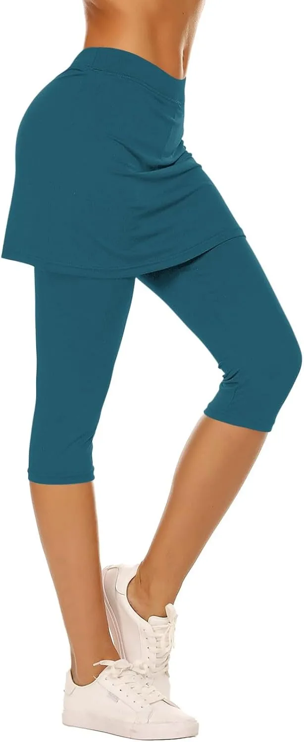 Skirted Leggings for Women Tennis Golf Skorts Capris Pickleball Clothing Outfits Gym Yoga Legging with Skirts
