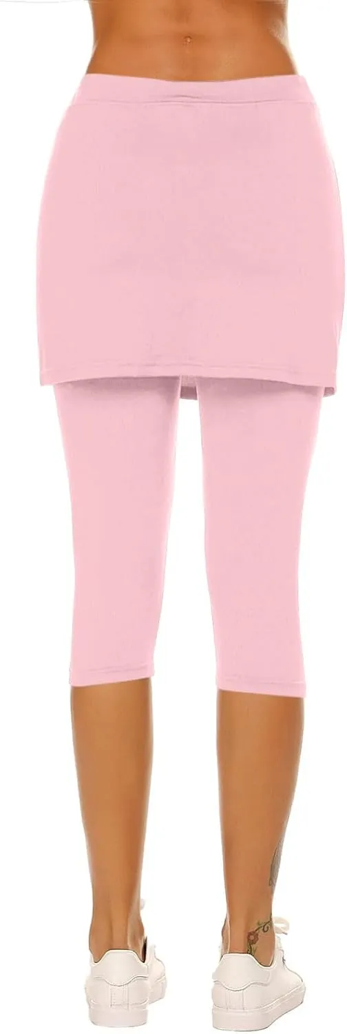 Skirted Leggings for Women Tennis Golf Skorts Capris Pickleball Clothing Outfits Gym Yoga Legging with Skirts