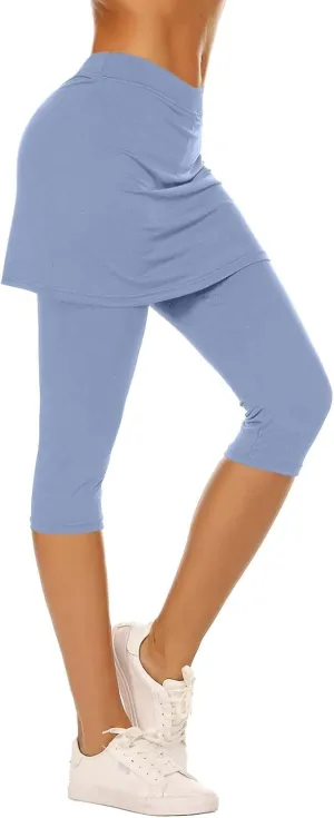 Skirted Leggings for Women Tennis Golf Skorts Capris Pickleball Clothing Outfits Gym Yoga Legging with Skirts