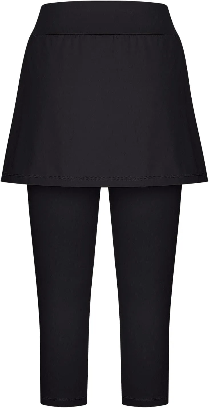 Skirted Leggings for Women Tennis Golf Skorts Capris Pickleball Clothing Outfits Gym Yoga Legging with Skirts
