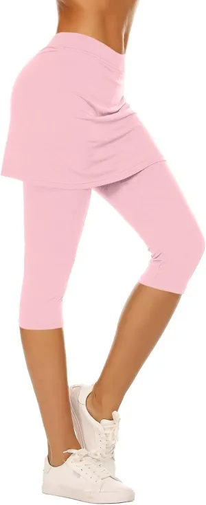 Skirted Leggings for Women Tennis Golf Skorts Capris Pickleball Clothing Outfits Gym Yoga Legging with Skirts