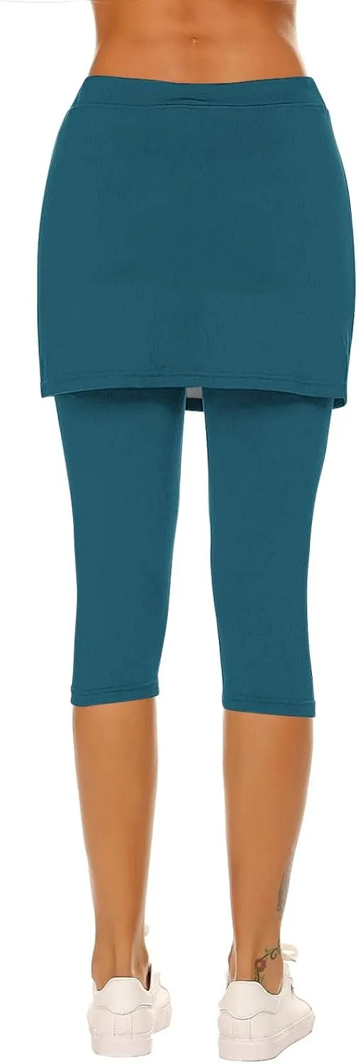 Skirted Leggings for Women Tennis Golf Skorts Capris Pickleball Clothing Outfits Gym Yoga Legging with Skirts