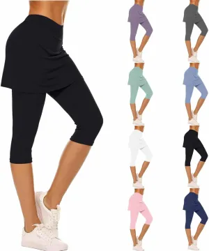 Skirted Leggings for Women Tennis Golf Skorts Capris Pickleball Clothing Outfits Gym Yoga Legging with Skirts