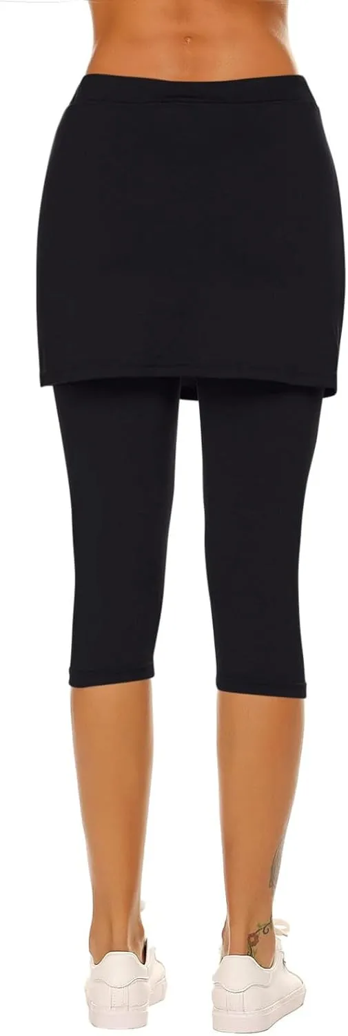 Skirted Leggings for Women Tennis Golf Skorts Capris Pickleball Clothing Outfits Gym Yoga Legging with Skirts