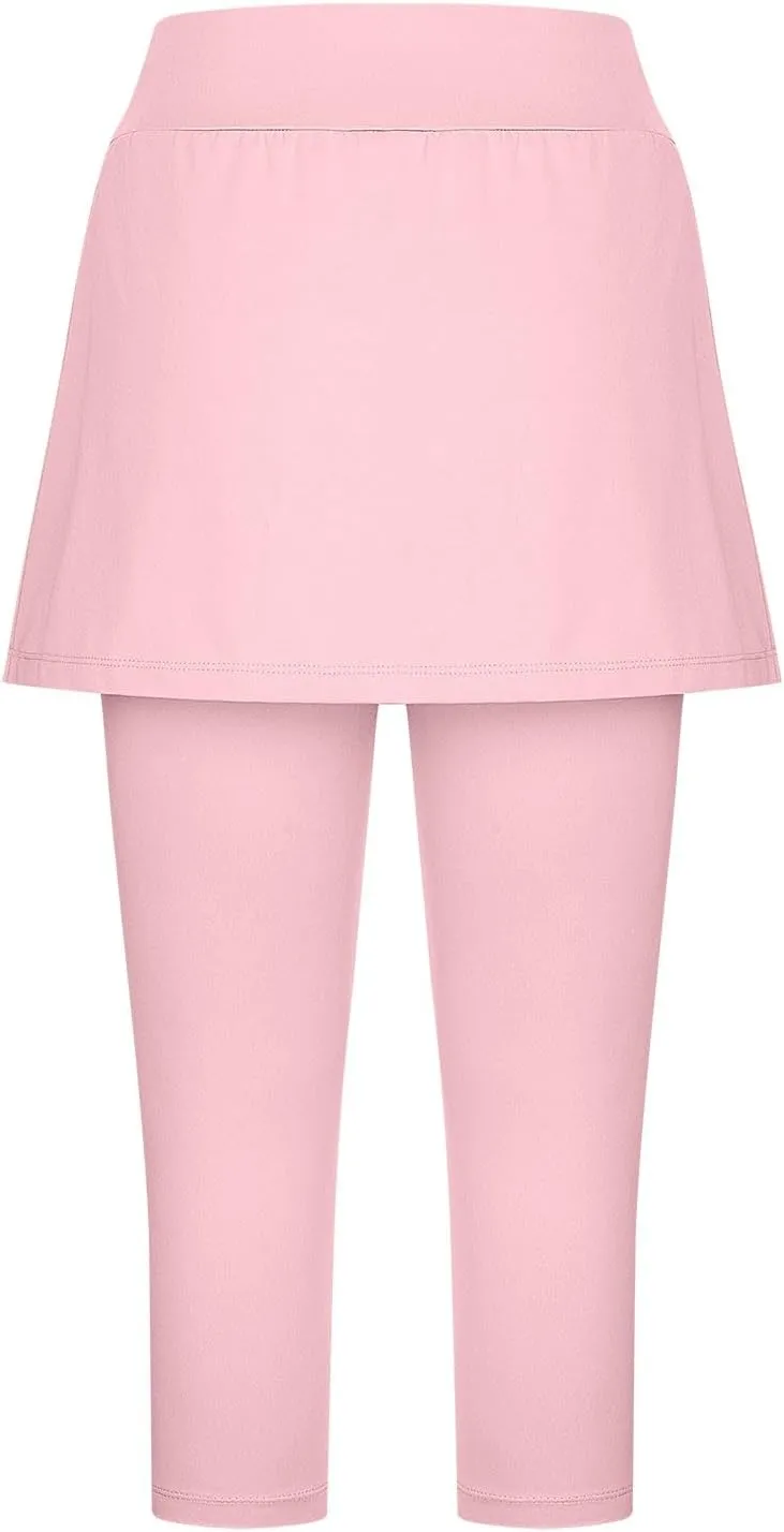 Skirted Leggings for Women Tennis Golf Skorts Capris Pickleball Clothing Outfits Gym Yoga Legging with Skirts