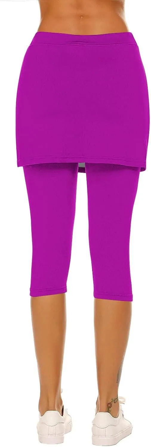 Skirted Leggings for Women Tennis Golf Skorts Capris Pickleball Clothing Outfits Gym Yoga Legging with Skirts