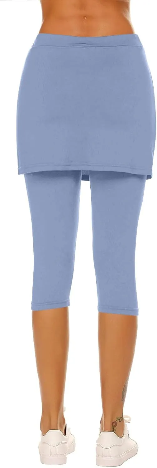 Skirted Leggings for Women Tennis Golf Skorts Capris Pickleball Clothing Outfits Gym Yoga Legging with Skirts