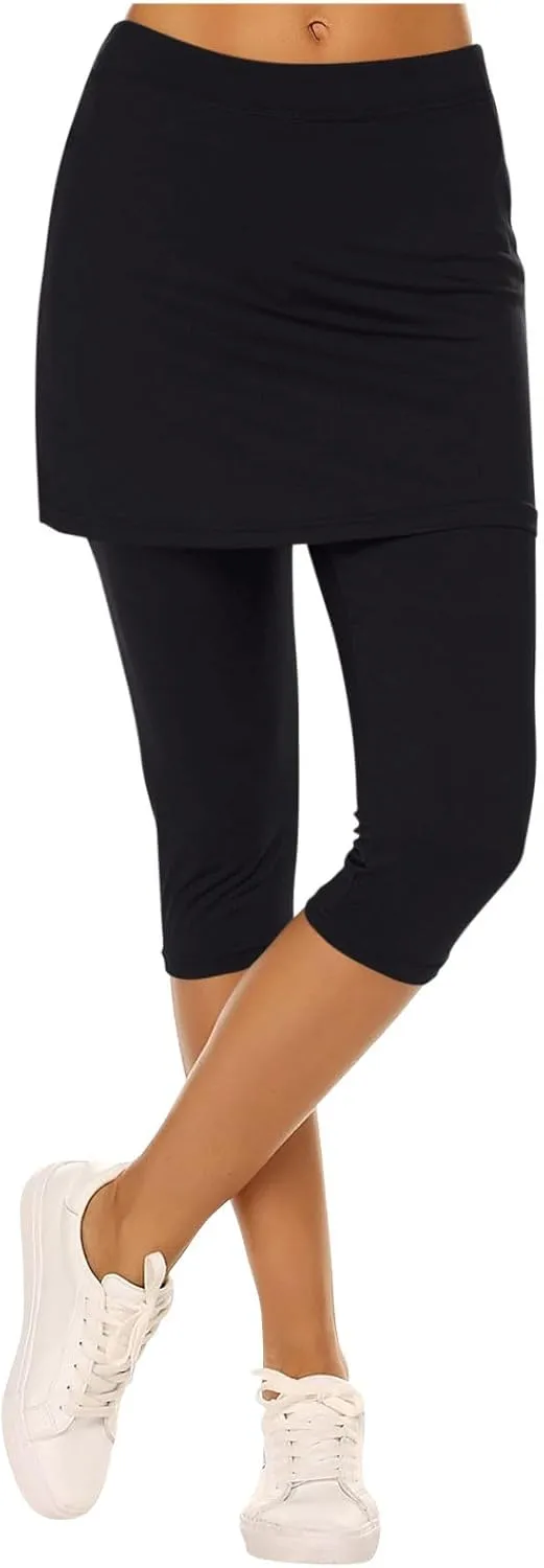 Skirted Leggings for Women Tennis Golf Skorts Capris Pickleball Clothing Outfits Gym Yoga Legging with Skirts