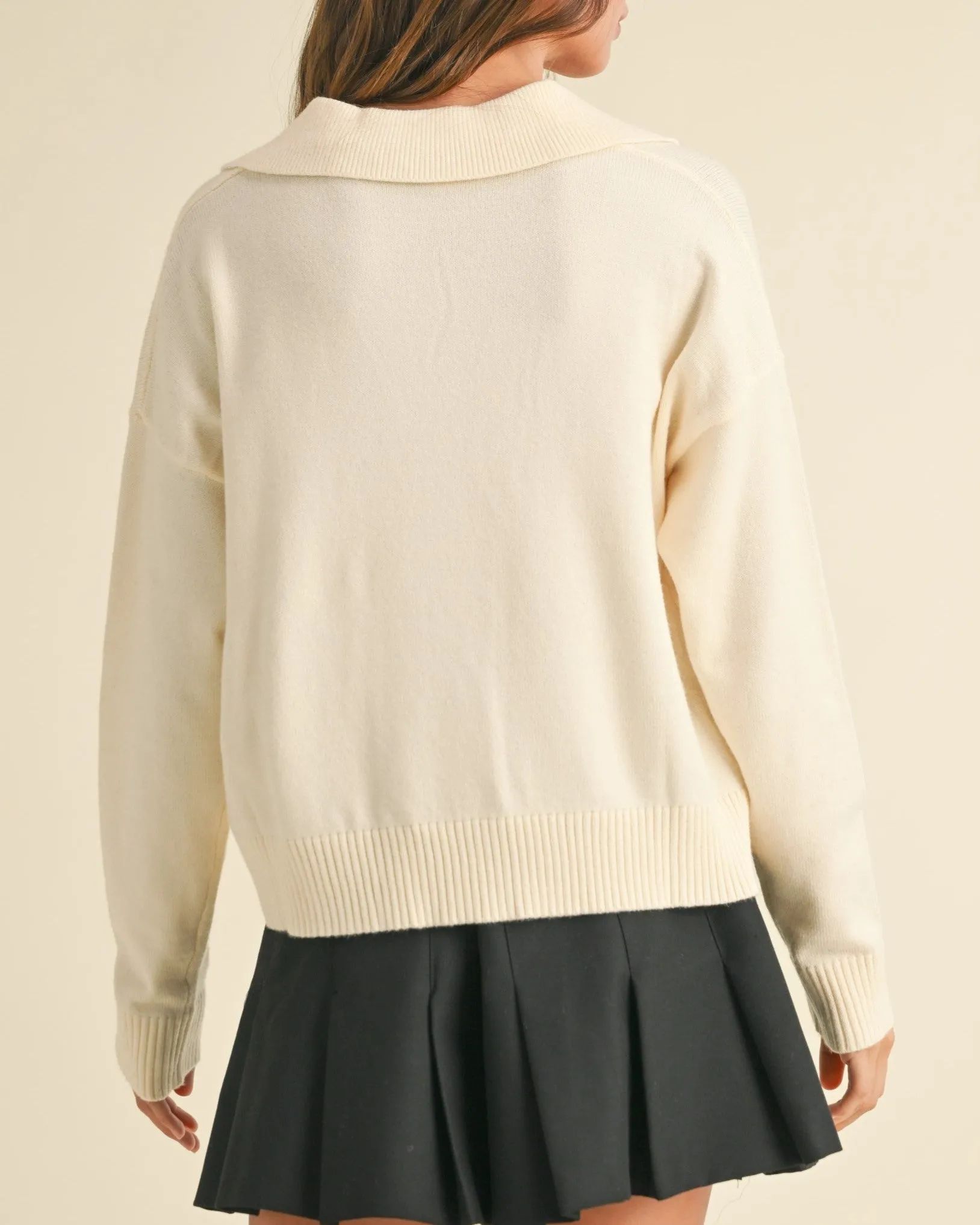 Soft Sweater Top with Collar - Cream - FINAL SALE