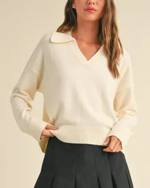 Soft Sweater Top with Collar - Cream - FINAL SALE