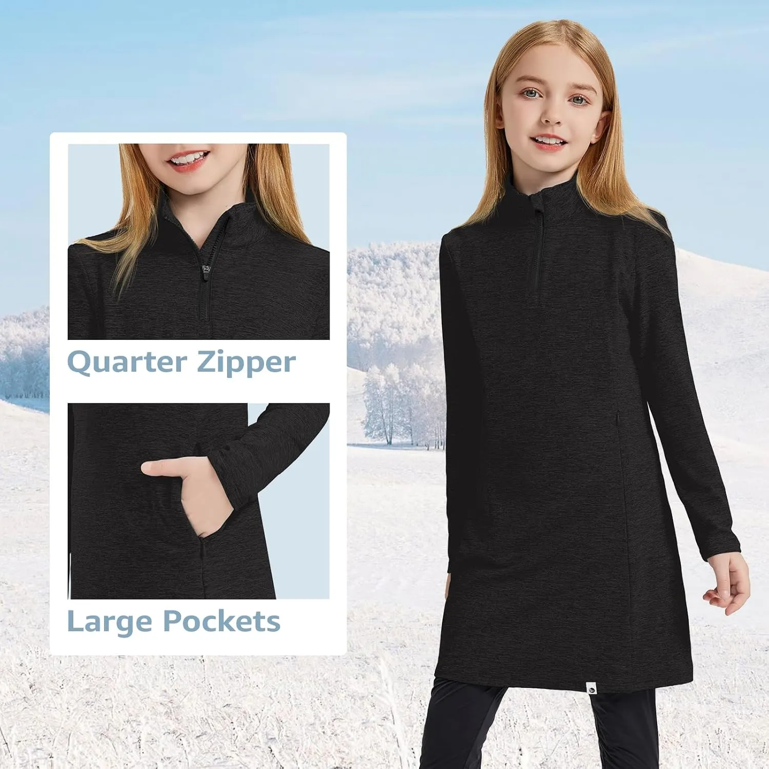 Soneven Girls' Winter Fleece Dress 1/4 Zip Thermal Tunic Sweatshirt Dress Outfits Pocket