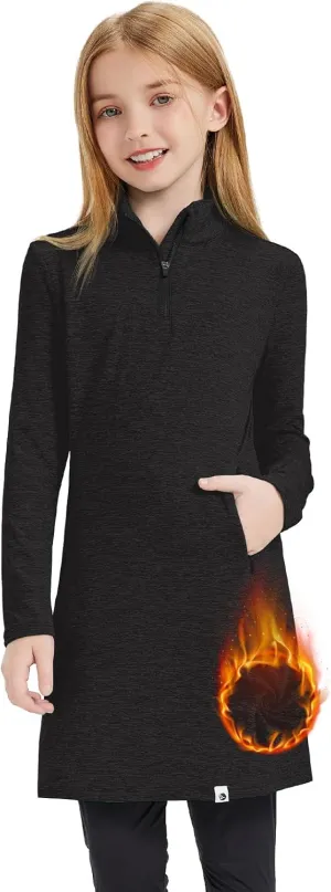 Soneven Girls' Winter Fleece Dress 1/4 Zip Thermal Tunic Sweatshirt Dress Outfits Pocket