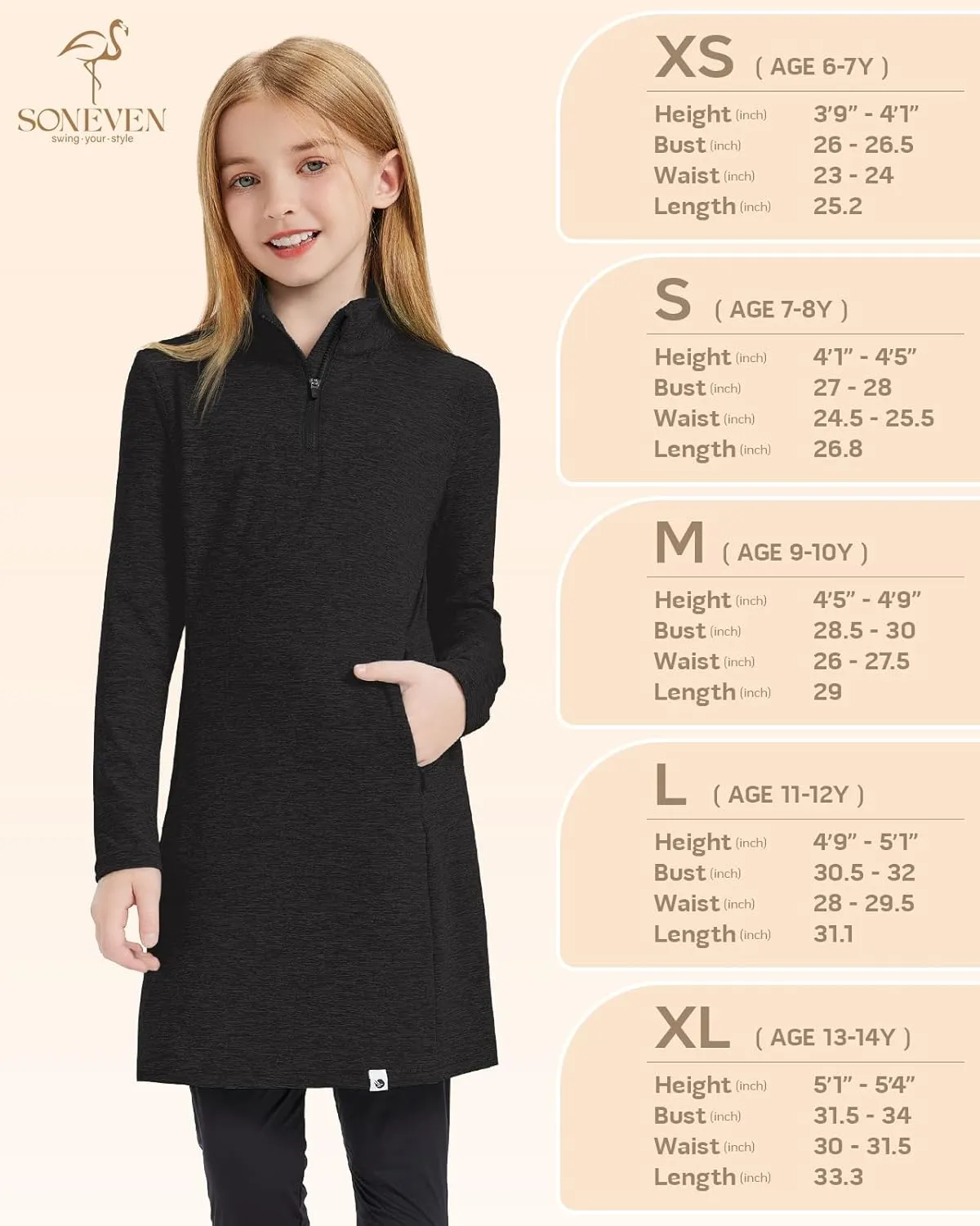 Soneven Girls' Winter Fleece Dress 1/4 Zip Thermal Tunic Sweatshirt Dress Outfits Pocket