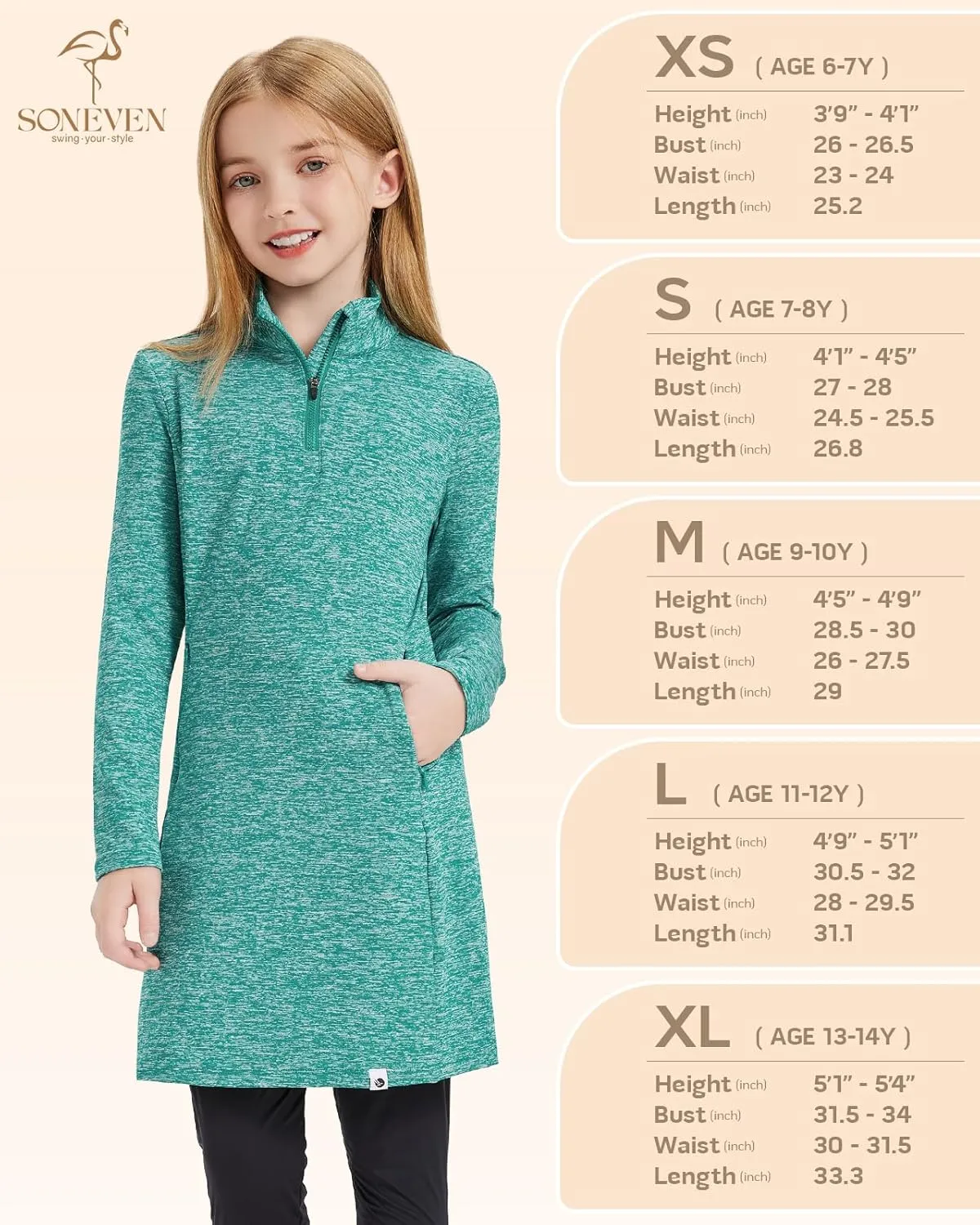 Soneven Girls' Winter Fleece Dress 1/4 Zip Thermal Tunic Sweatshirt Dress Outfits Pocket