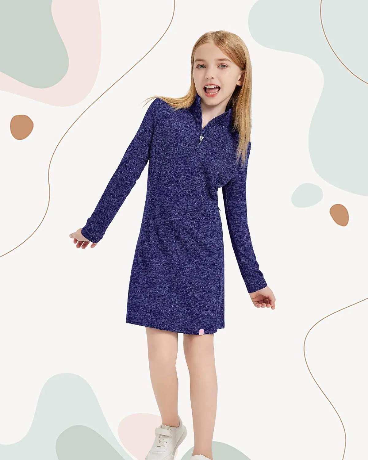 Soneven Girls' Winter Fleece Dress 1/4 Zip Thermal Tunic Sweatshirt Dress Outfits Pocket
