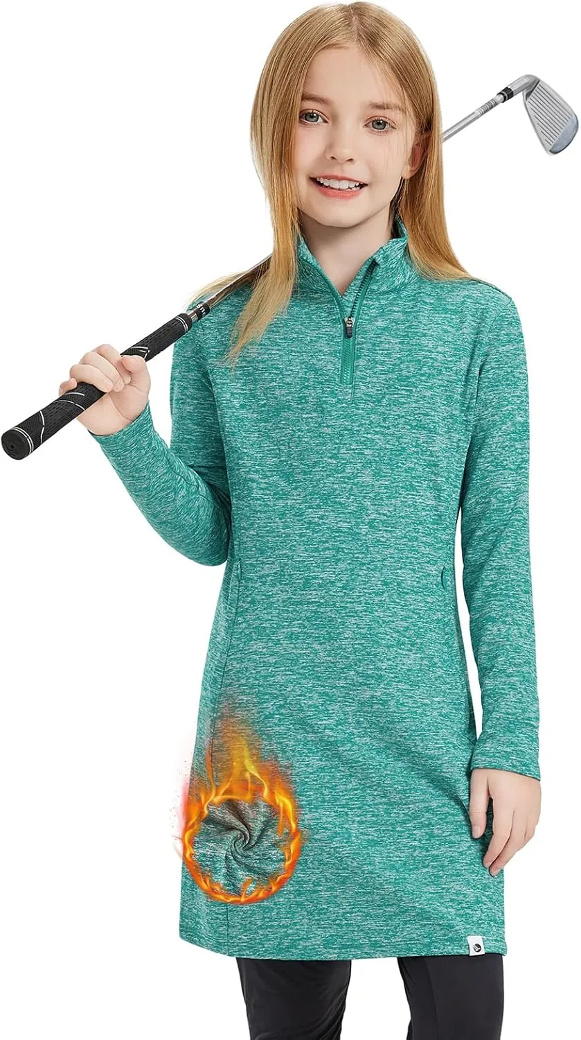 Soneven Girls' Winter Fleece Dress 1/4 Zip Thermal Tunic Sweatshirt Dress Outfits Pocket