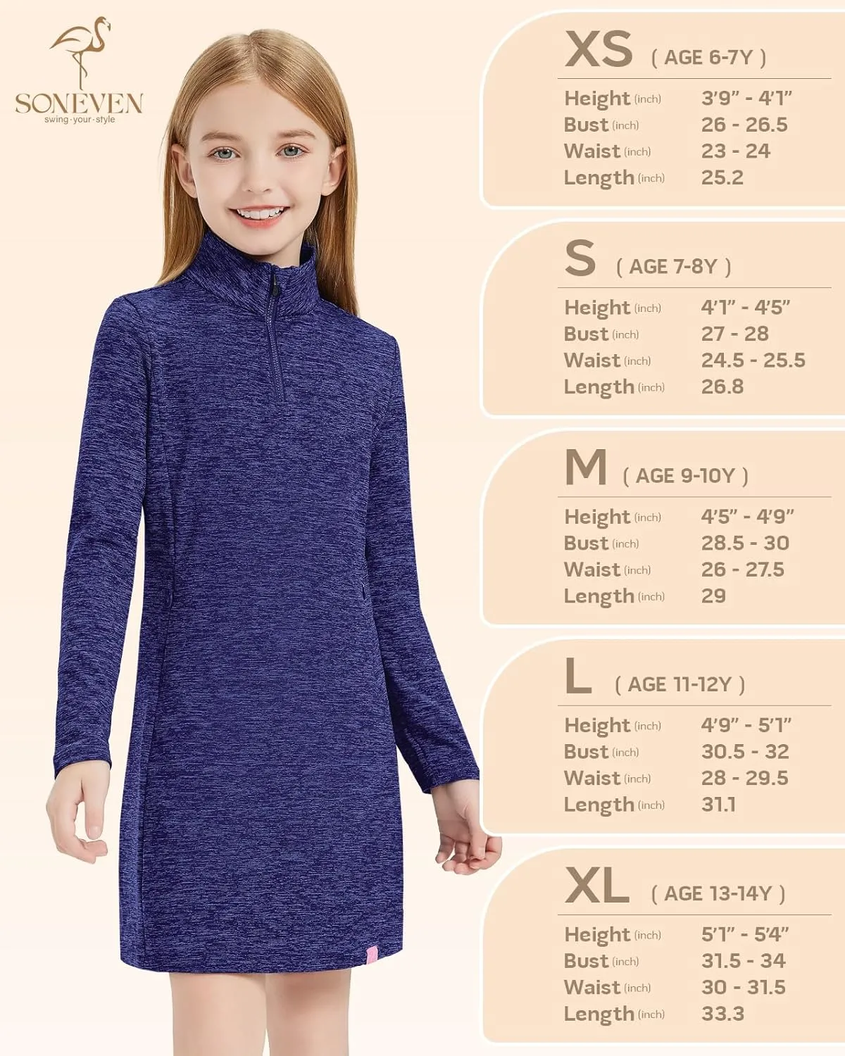 Soneven Girls' Winter Fleece Dress 1/4 Zip Thermal Tunic Sweatshirt Dress Outfits Pocket