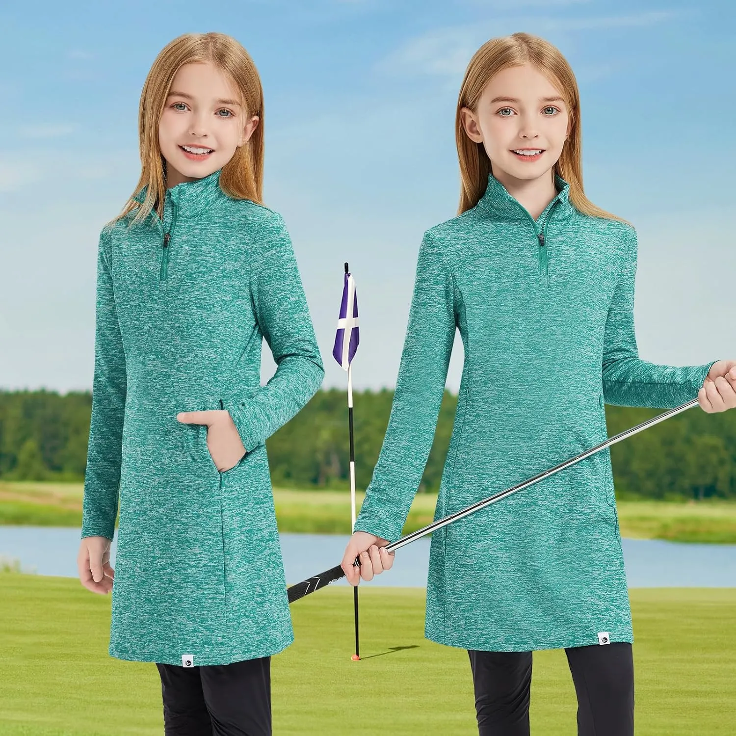 Soneven Girls' Winter Fleece Dress 1/4 Zip Thermal Tunic Sweatshirt Dress Outfits Pocket