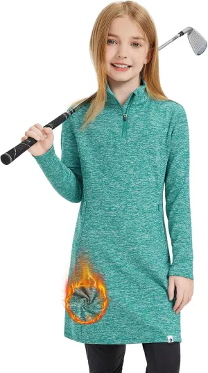 Soneven Girls' Winter Fleece Dress 1/4 Zip Thermal Tunic Sweatshirt Dress Outfits Pocket