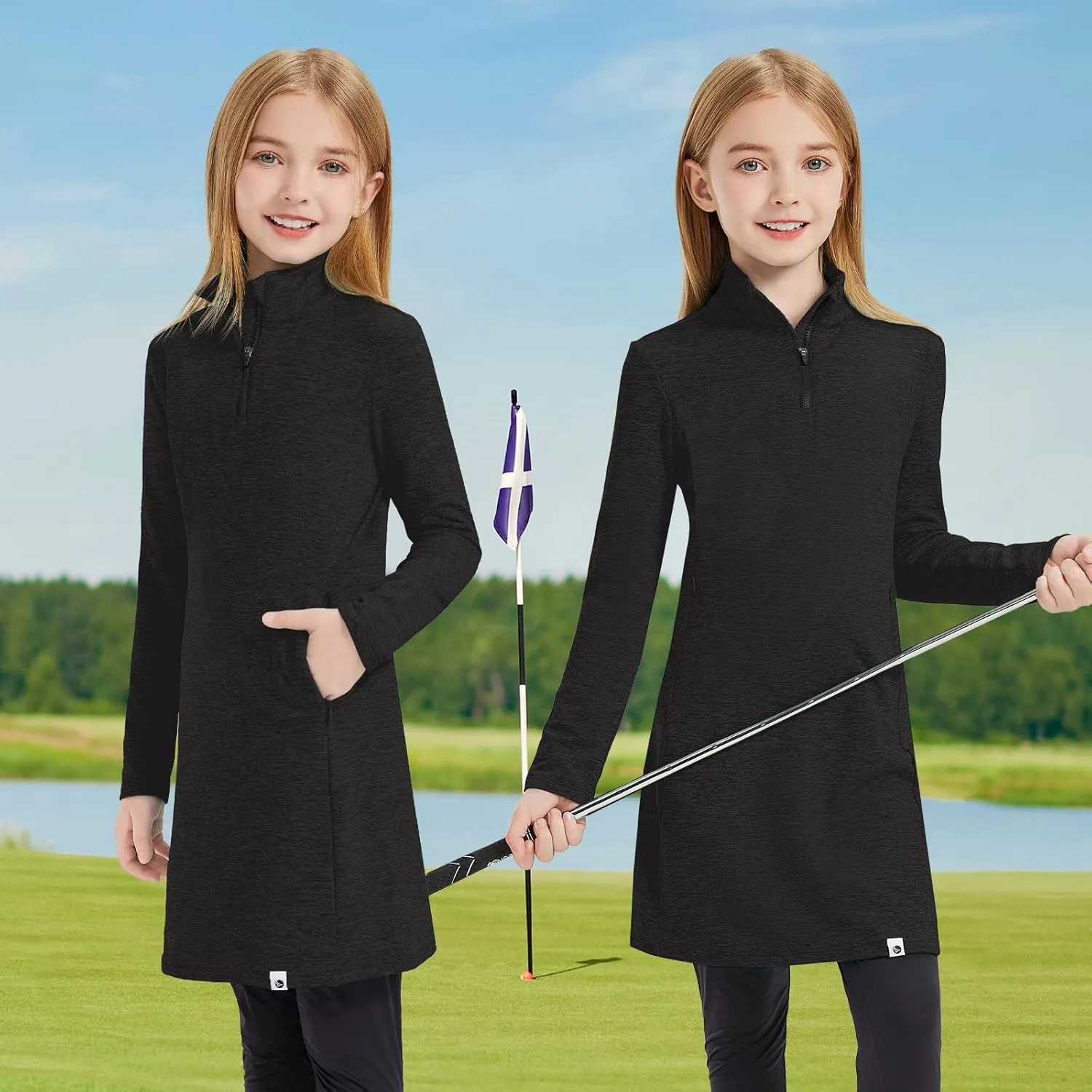 Soneven Girls' Winter Fleece Dress 1/4 Zip Thermal Tunic Sweatshirt Dress Outfits Pocket