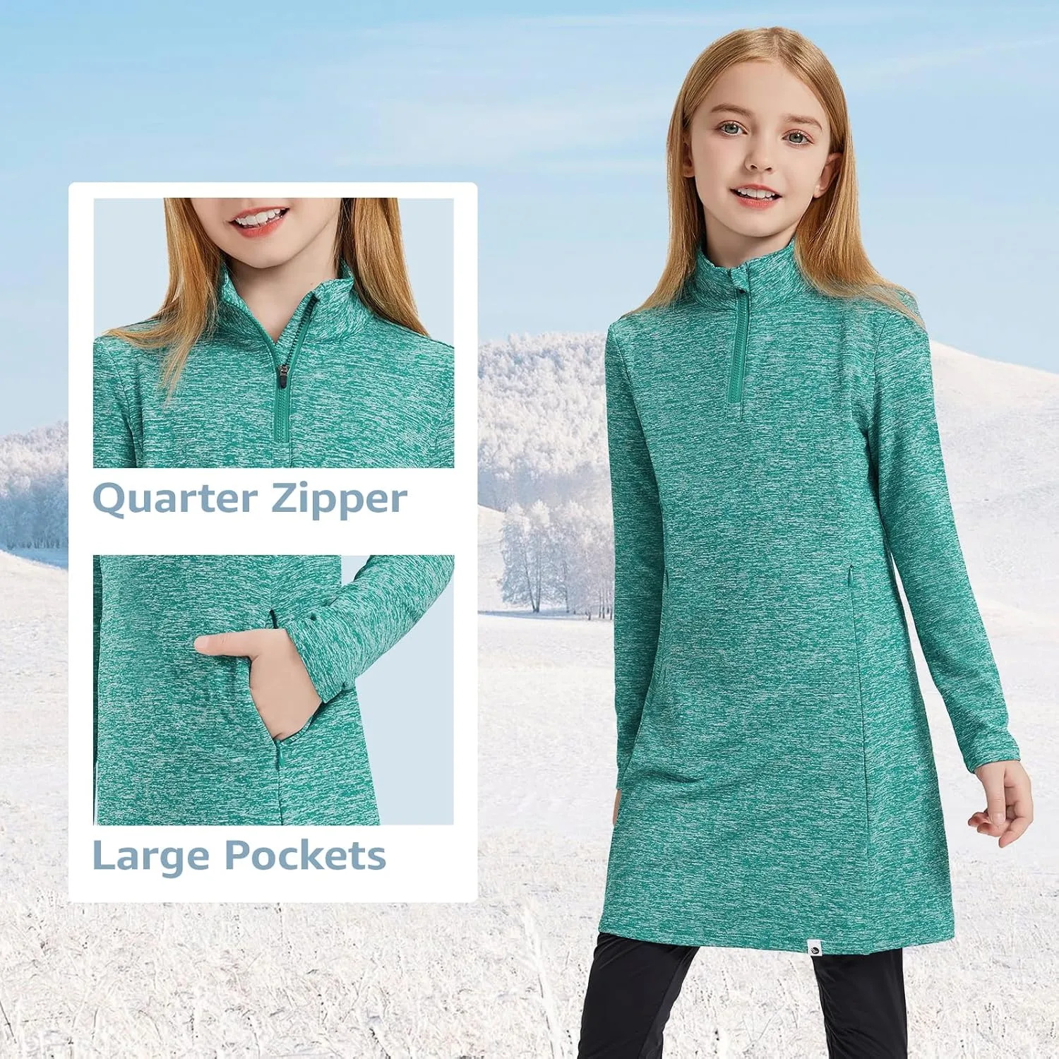 Soneven Girls' Winter Fleece Dress 1/4 Zip Thermal Tunic Sweatshirt Dress Outfits Pocket