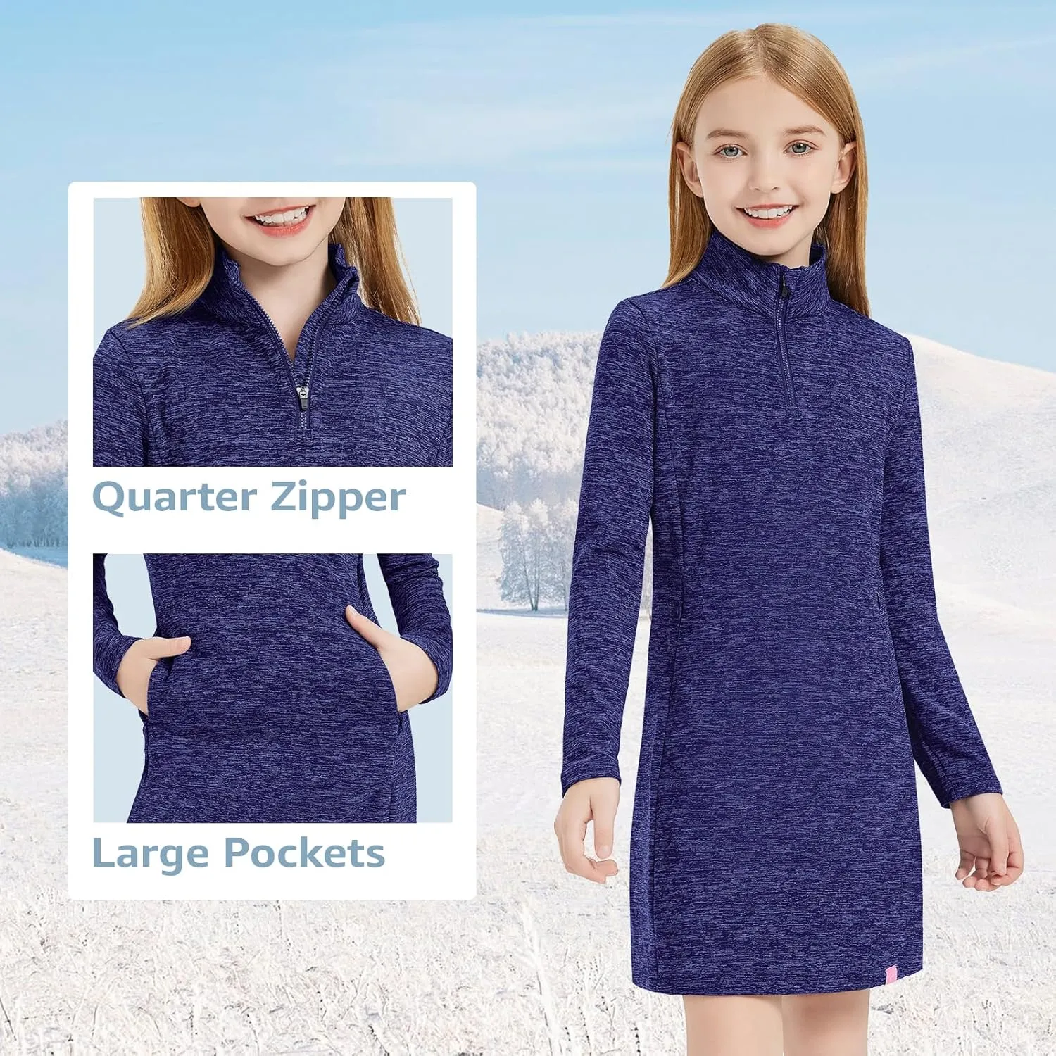 Soneven Girls' Winter Fleece Dress 1/4 Zip Thermal Tunic Sweatshirt Dress Outfits Pocket