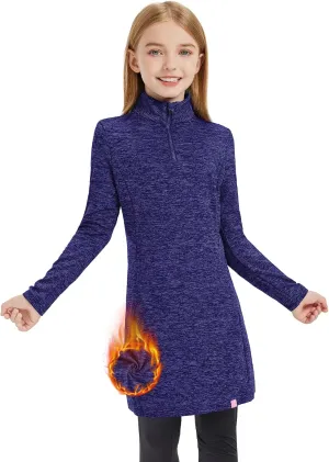 Soneven Girls' Winter Fleece Dress 1/4 Zip Thermal Tunic Sweatshirt Dress Outfits Pocket