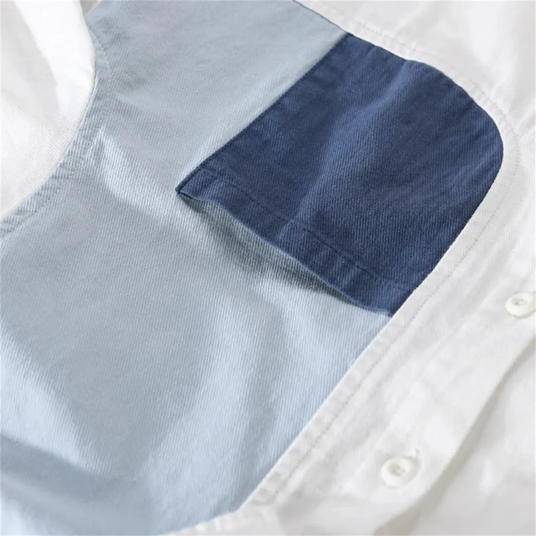 Spring and Summer Long-Sleeved Patchwork Cotton Men's Shirt Comfortable Top Large Size Camisole