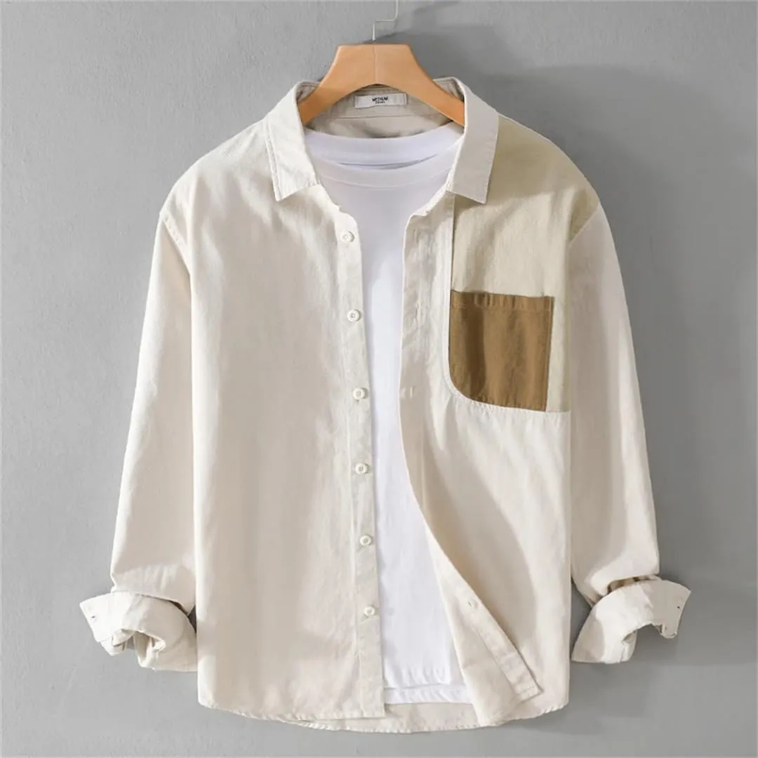Spring and Summer Long-Sleeved Patchwork Cotton Men's Shirt Comfortable Top Large Size Camisole