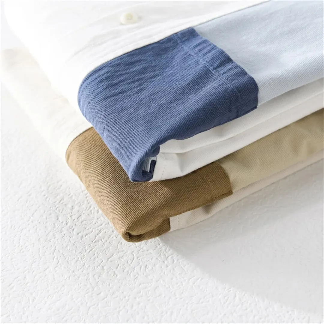 Spring and Summer Long-Sleeved Patchwork Cotton Men's Shirt Comfortable Top Large Size Camisole