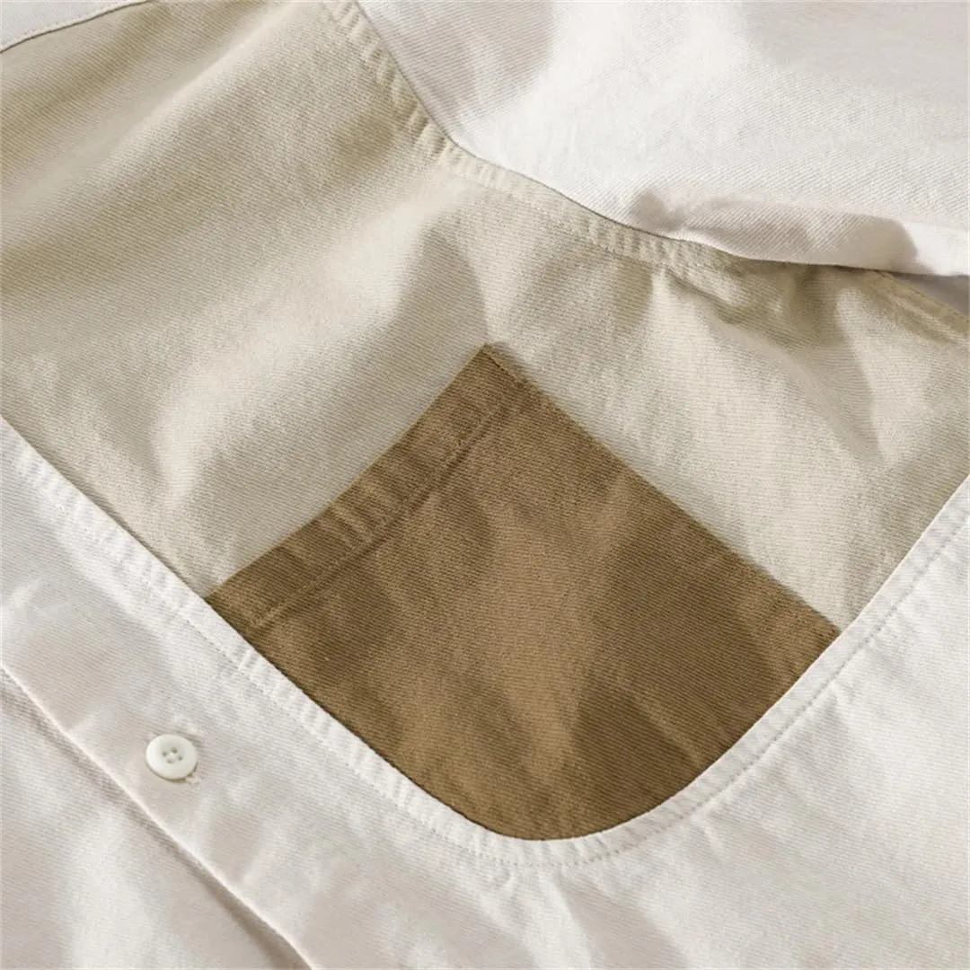 Spring and Summer Long-Sleeved Patchwork Cotton Men's Shirt Comfortable Top Large Size Camisole