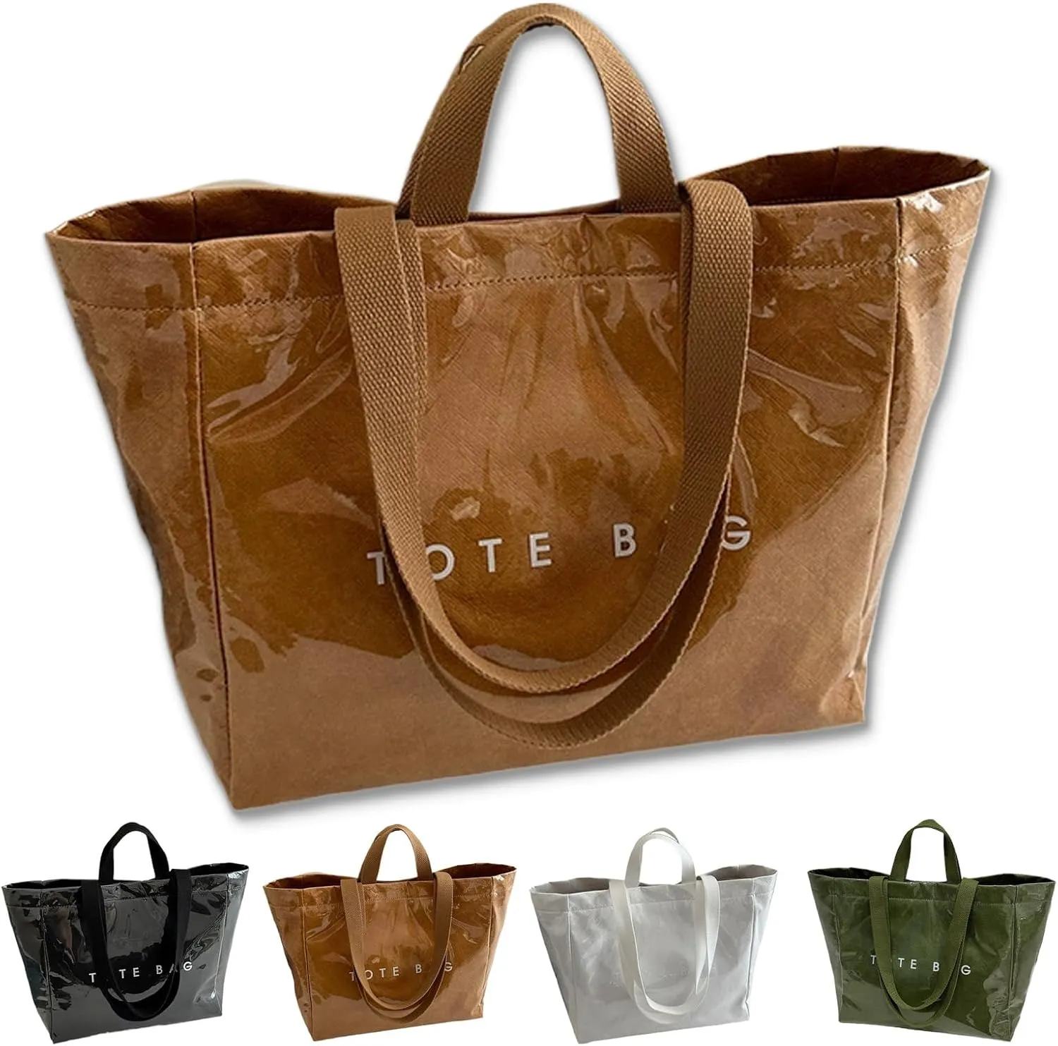 Stellaya Womens Letters Print Tote Bag, Stellaya PVC Tote Bag, PVC Large Kraft Paper Bag for Women