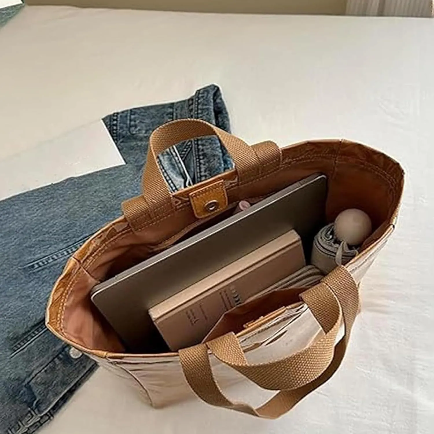Stellaya Womens Letters Print Tote Bag, Stellaya PVC Tote Bag, PVC Large Kraft Paper Bag for Women