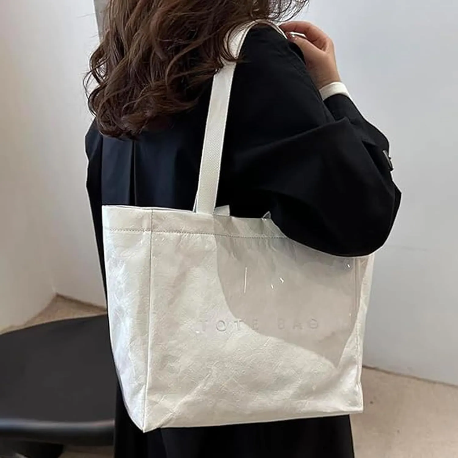 Stellaya Womens Letters Print Tote Bag, Stellaya PVC Tote Bag, PVC Large Kraft Paper Bag for Women