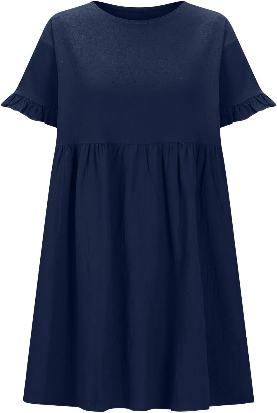Summer Dresses for Women 2025 Crew Neck Ruffle Sleeve Cute Babydoll Mini Dress Pleated Swing A-Line Sundresses