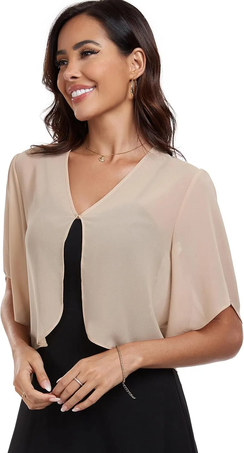 SURVODJA Womens Chiffon Cropped Cardigans Lightweight Sweaters Short Sleeve Bolero Shrugs for Dress