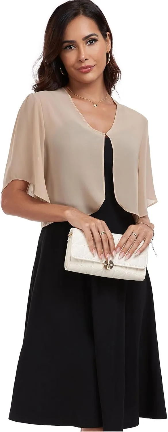 SURVODJA Womens Chiffon Cropped Cardigans Lightweight Sweaters Short Sleeve Bolero Shrugs for Dress