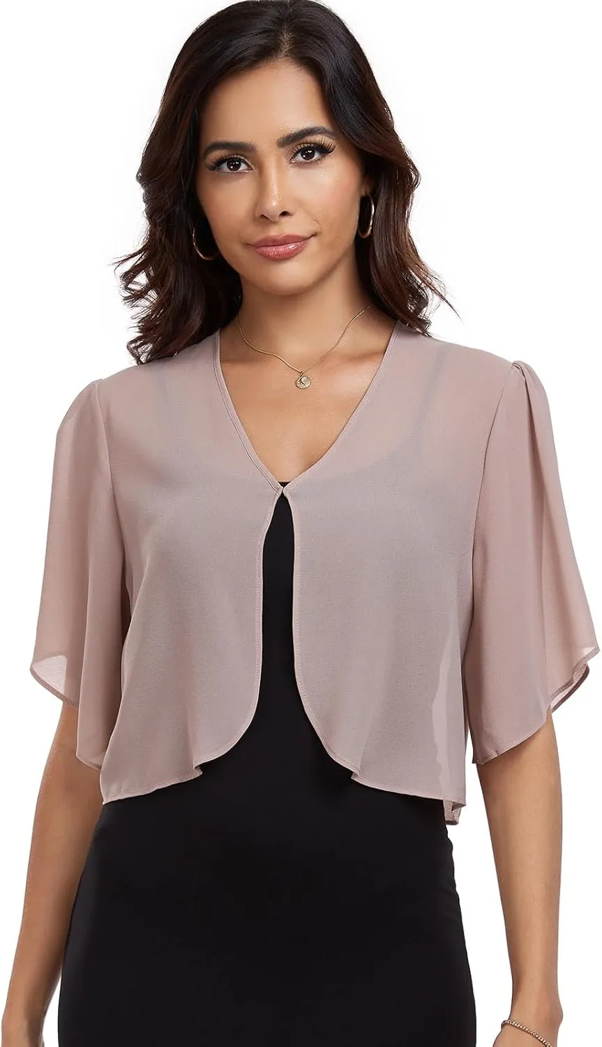SURVODJA Womens Chiffon Cropped Cardigans Lightweight Sweaters Short Sleeve Bolero Shrugs for Dress