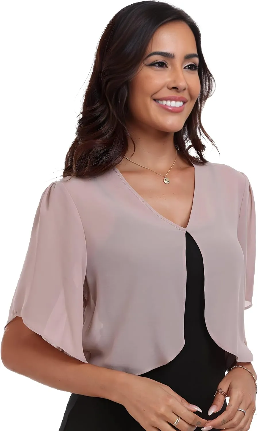 SURVODJA Womens Chiffon Cropped Cardigans Lightweight Sweaters Short Sleeve Bolero Shrugs for Dress