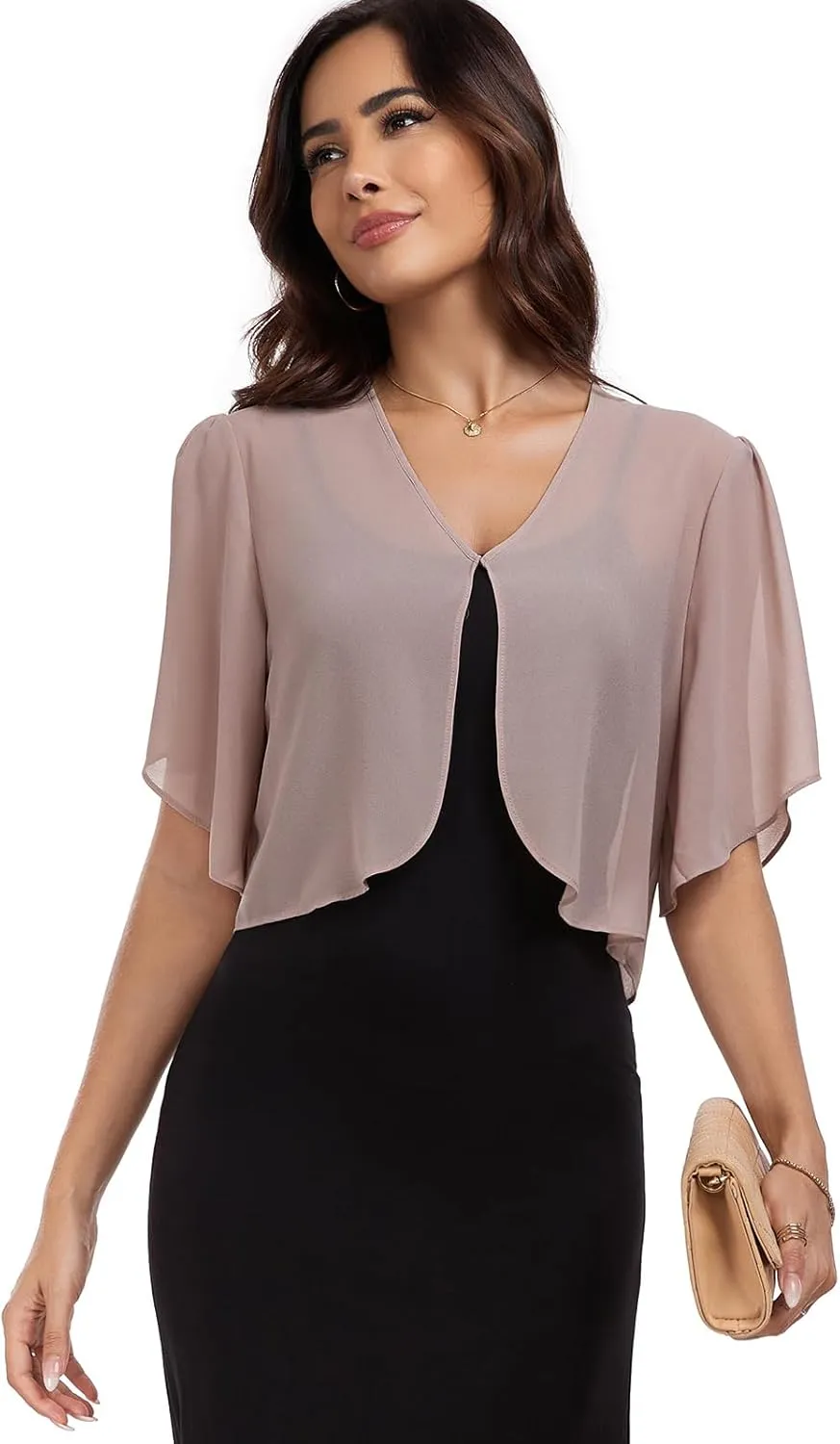 SURVODJA Womens Chiffon Cropped Cardigans Lightweight Sweaters Short Sleeve Bolero Shrugs for Dress