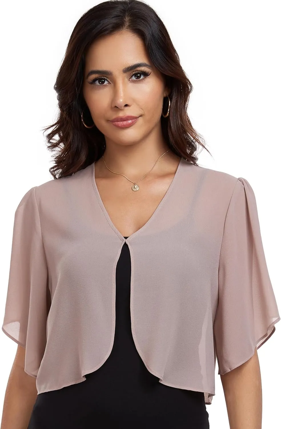 SURVODJA Womens Chiffon Cropped Cardigans Lightweight Sweaters Short Sleeve Bolero Shrugs for Dress