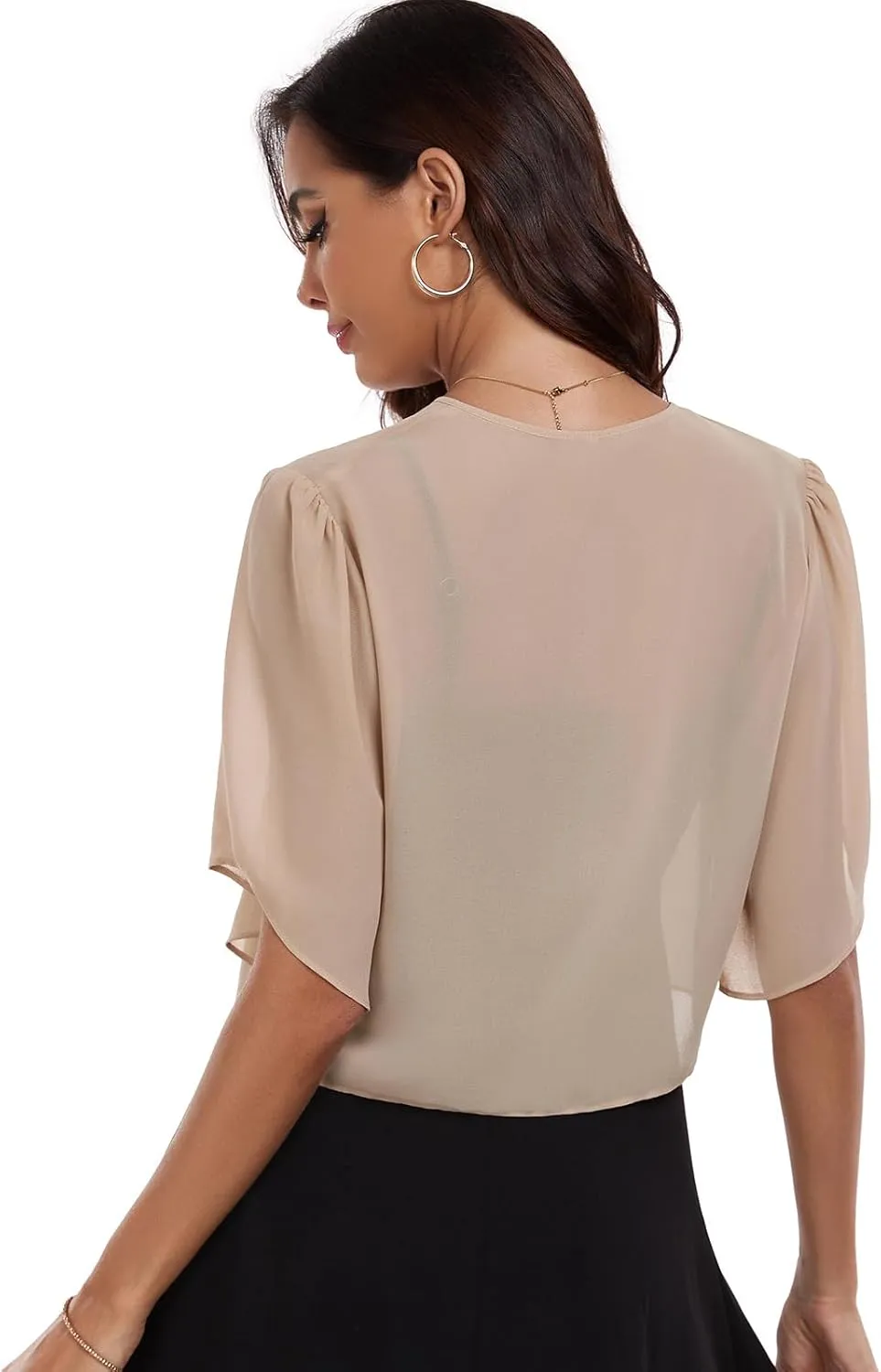 SURVODJA Womens Chiffon Cropped Cardigans Lightweight Sweaters Short Sleeve Bolero Shrugs for Dress
