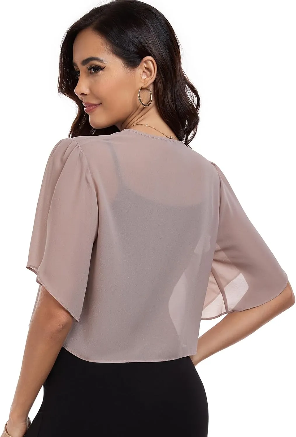 SURVODJA Womens Chiffon Cropped Cardigans Lightweight Sweaters Short Sleeve Bolero Shrugs for Dress