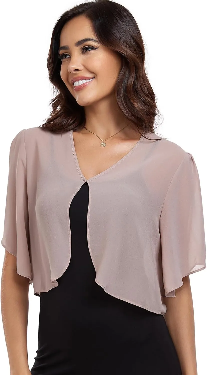 SURVODJA Womens Chiffon Cropped Cardigans Lightweight Sweaters Short Sleeve Bolero Shrugs for Dress