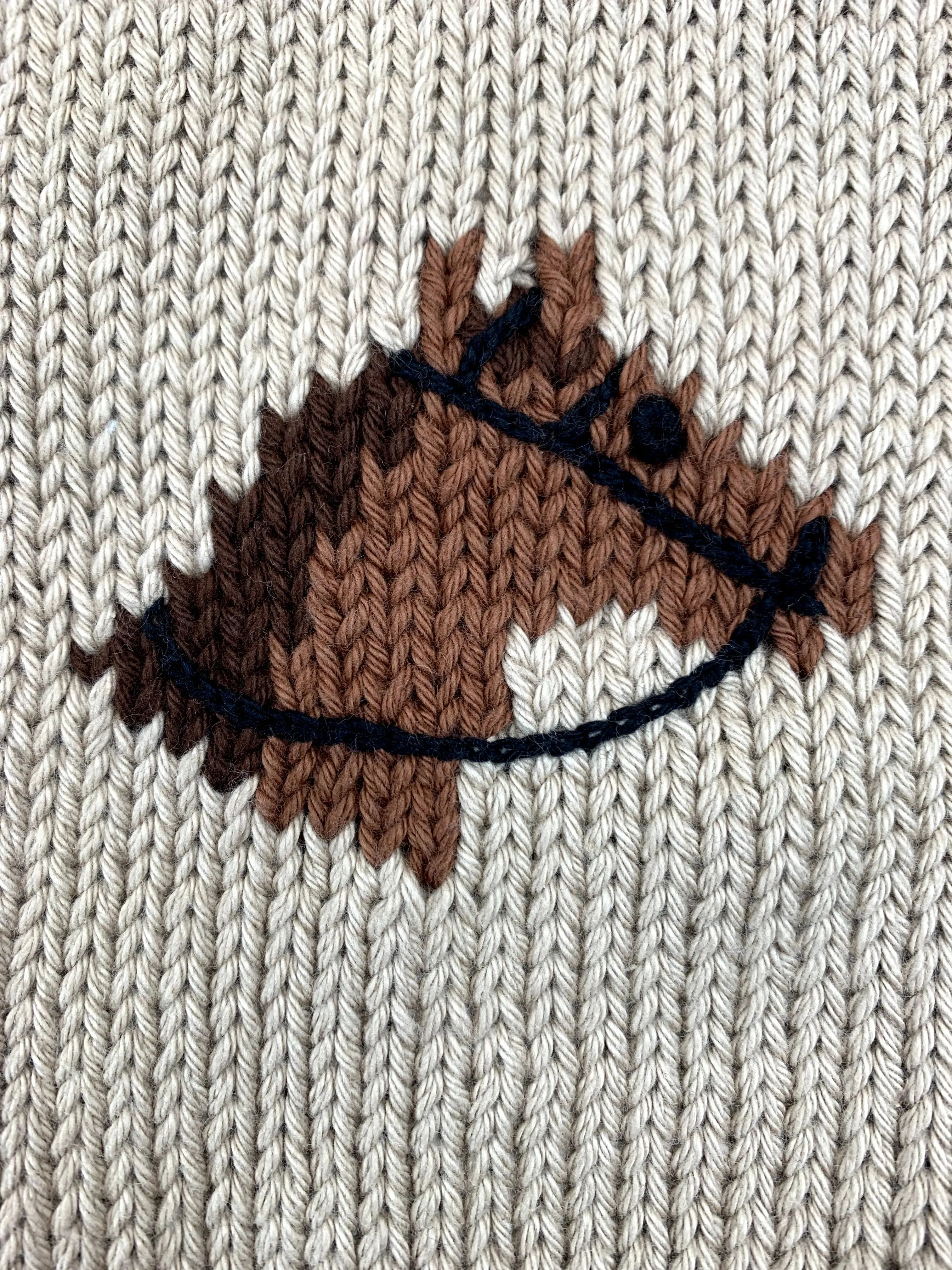 Tan Horse Heads Roll Neck Sweater