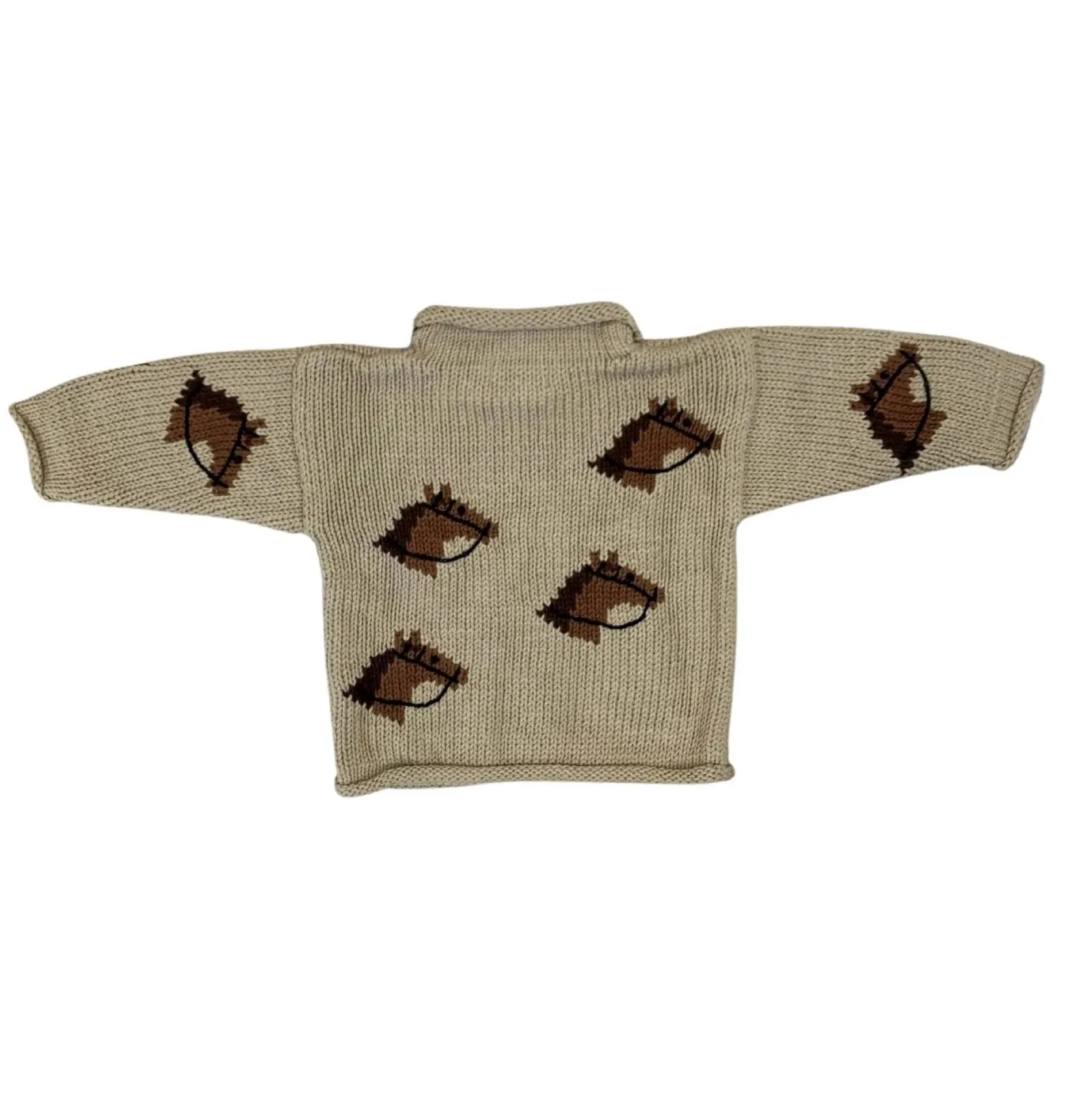 Tan Horse Heads Roll Neck Sweater