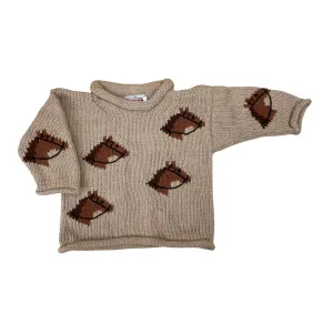 Tan Horse Heads Roll Neck Sweater