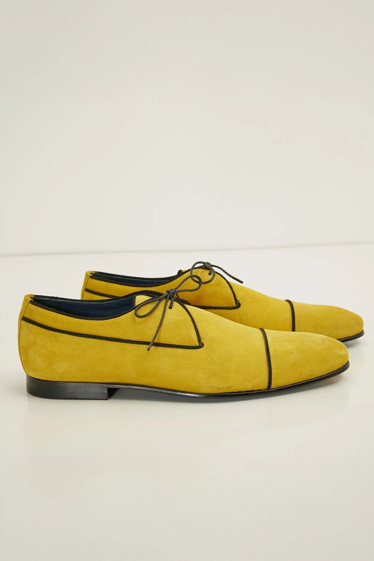 The Formal Leather Cap Toe Derby Shoes  - Yellow Suede