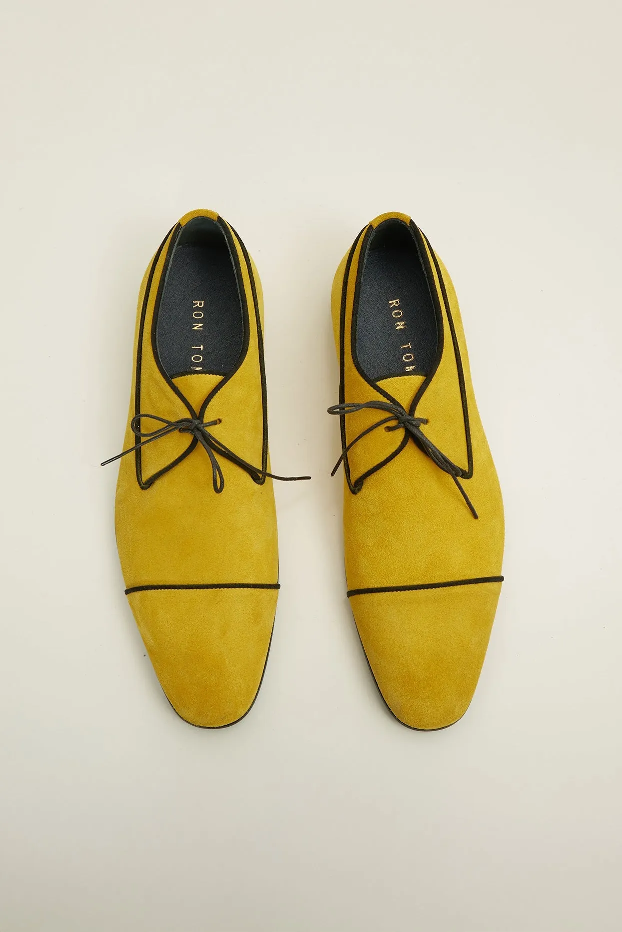 The Formal Leather Cap Toe Derby Shoes  - Yellow Suede